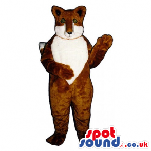 Customizable Plush Brown And White Fox Mascot With Tiny Eyes -