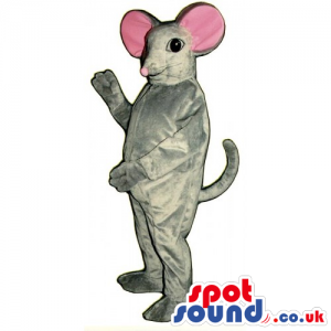 Customizable Grey Mouse Animal Mascot With Round Pink Ears -