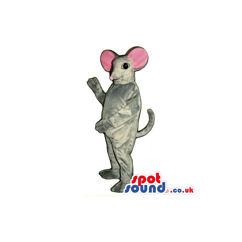 Customizable Grey Mouse Animal Mascot With Round Pink Ears -