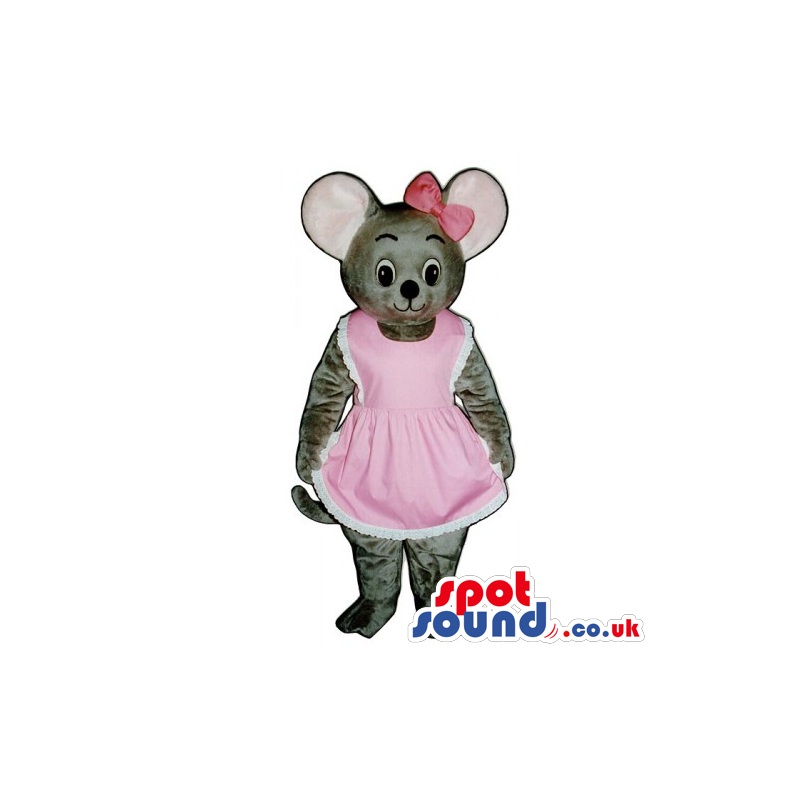 Customizable Grey Mouse Animal Plush Mascot Wearing Girl