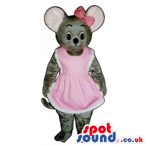 Customizable Grey Mouse Animal Plush Mascot Wearing Girl