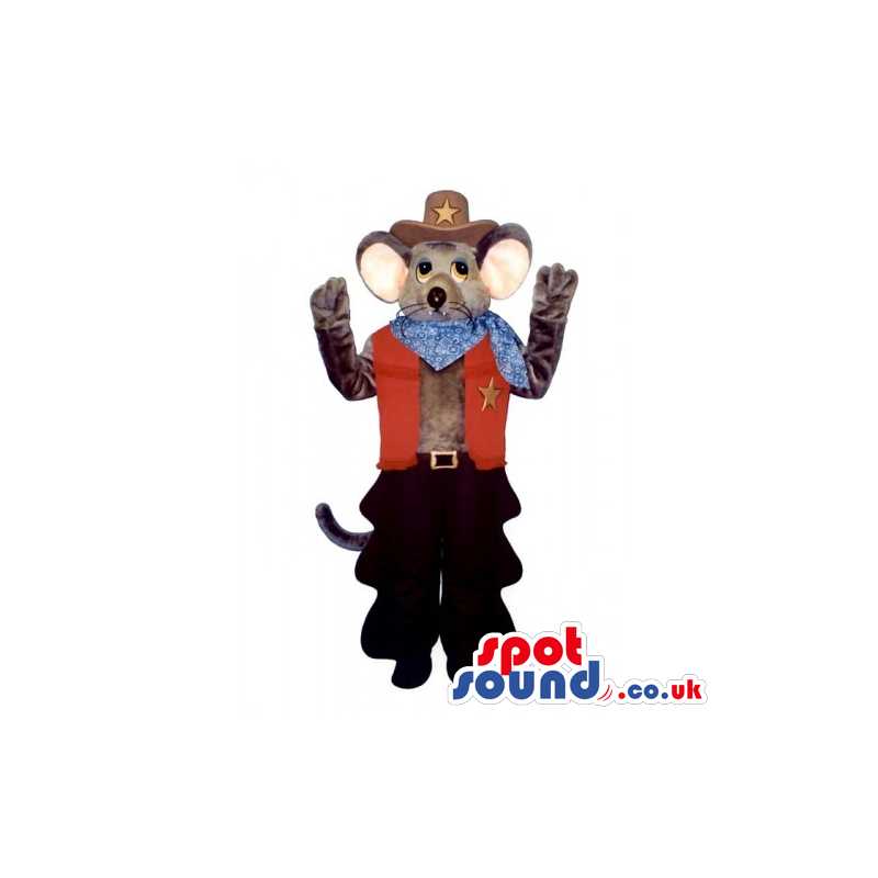Customizable Grey Mouse Animal Mascot Wearing Cowboy Clothes -