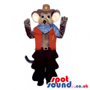 Customizable Grey Mouse Animal Mascot Wearing Cowboy Clothes -
