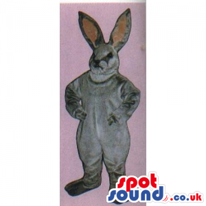 Customizable Plain All Grey Rabbit Mascot With Pink Ears -