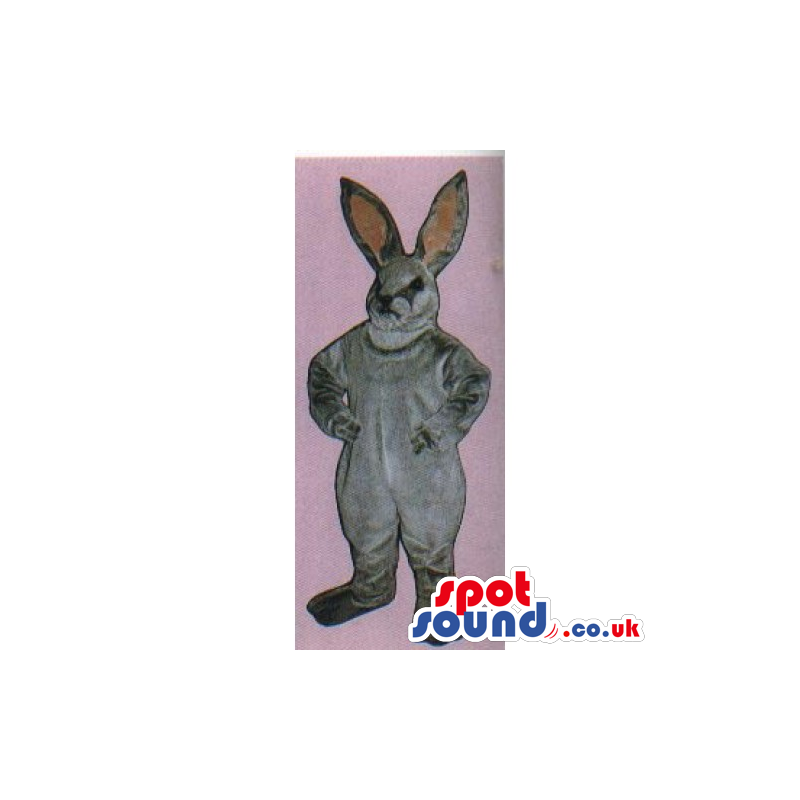 Customizable Plain All Grey Rabbit Mascot With Pink Ears -