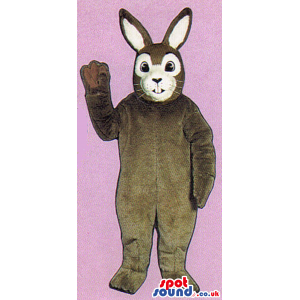 Brown Rabbit Mascot With A White Face Wearing Overalls - Custom