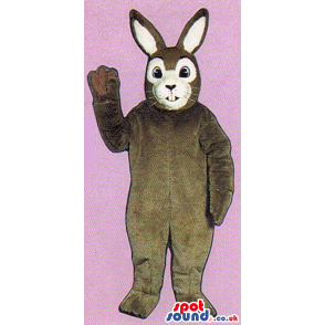 Brown Rabbit Mascot With A White Face Wearing Overalls - Custom