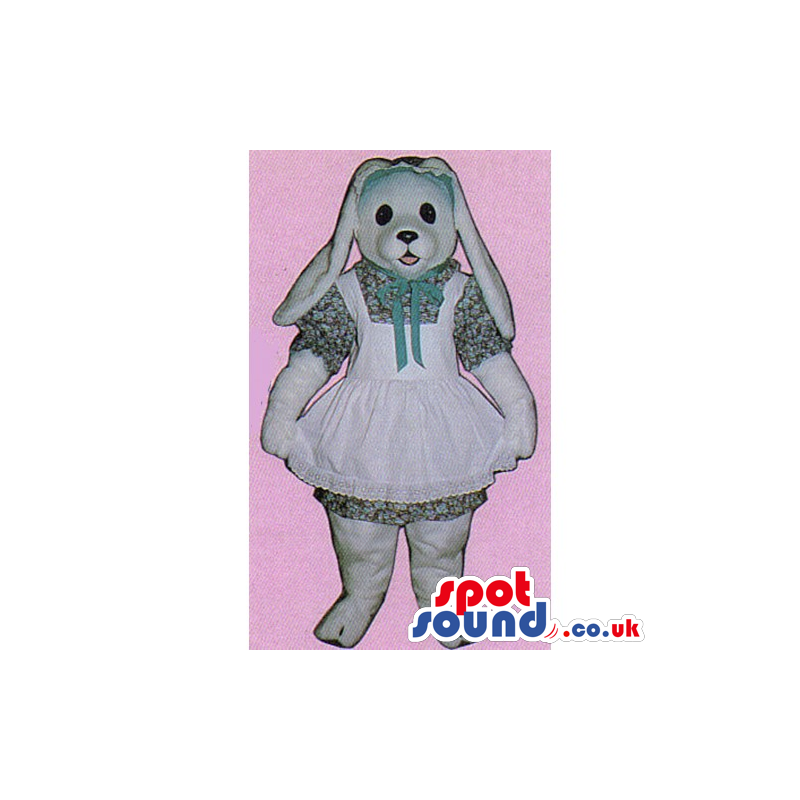 Customizable White Rabbit Mascot With Very Long Ears - Custom