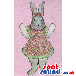 Customizable White Rabbit Mascot Wearing A Dress And Necklace -