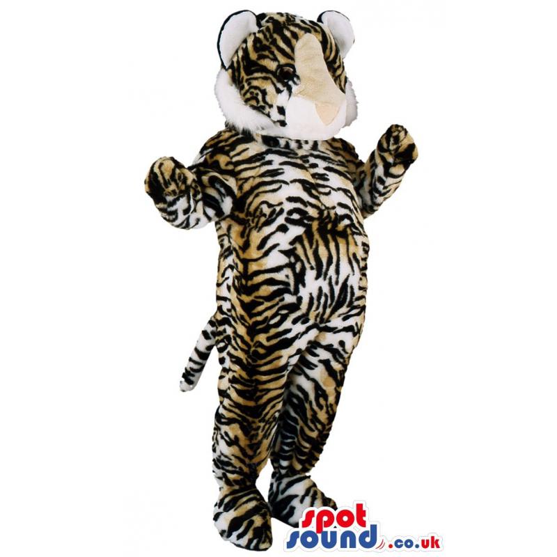 Tiger mascot with his paws up and giving a standing pose -