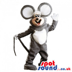 Customizable Grey And White Mouse Mascot With Huge Ears -
