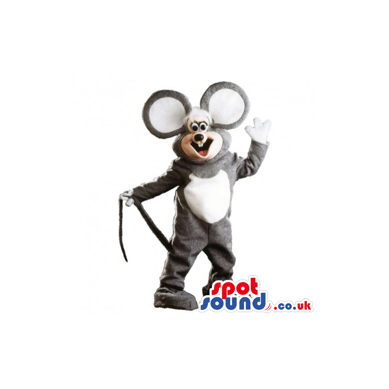 Customizable Grey And White Mouse Mascot With Huge Ears -