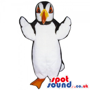 Customizable White, Black And Yellow Pelican Bird Mascot -