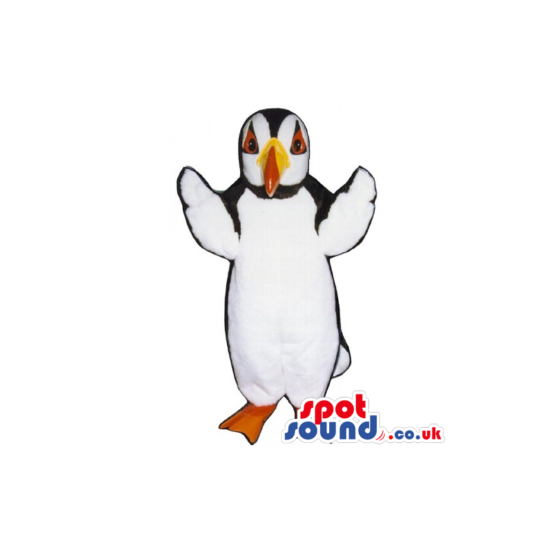 Customizable White, Black And Yellow Pelican Bird Mascot -