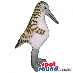 Customizable White Bird Mascot With Brown Pattern And A Long