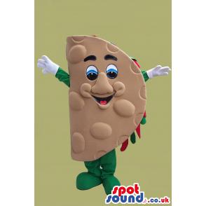 Brown half circle mascot with cute face, hands and legs -