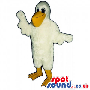 Customizable White Pelican Bird Mascot With Big Yellow Beak -