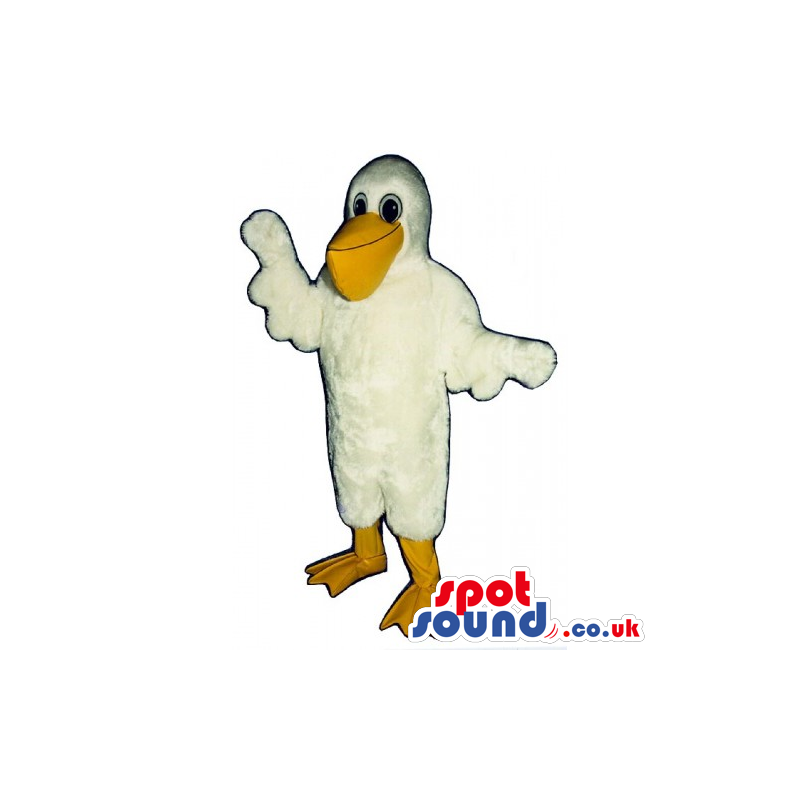 Customizable White Pelican Bird Mascot With Big Yellow Beak -