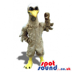 Customizable Grey Bird Mascot With Funny Smile And Yellow Beak