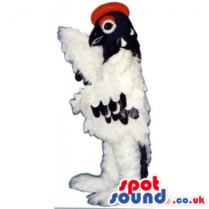 White And Black Bird Mascot With A Red Comb And Feathers -
