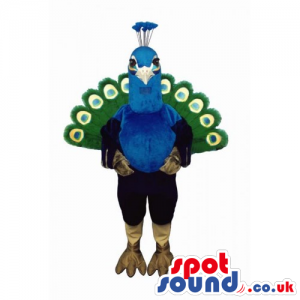 Customizable Peacock Bird Mascot With Colorful Tail - Custom