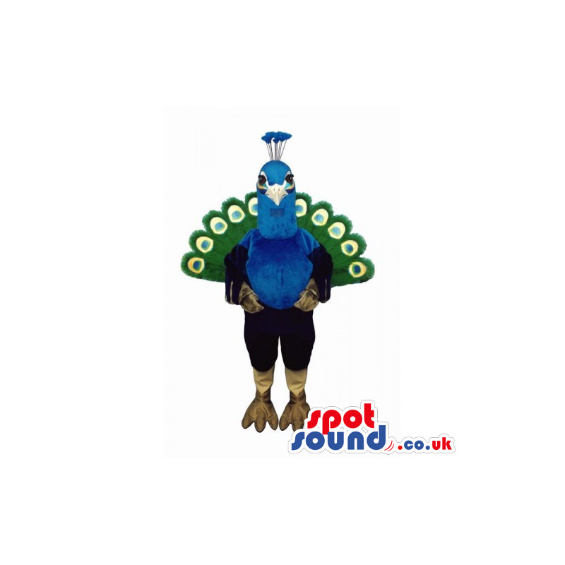 Customizable Peacock Bird Mascot With Colorful Tail - Custom