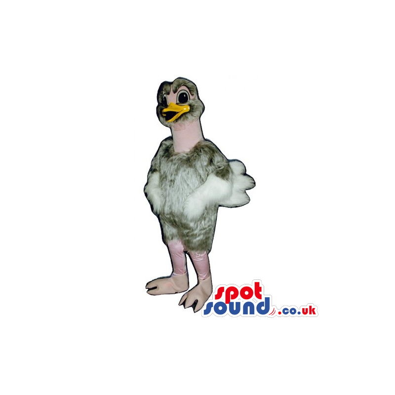 Customizable Grey And Pink Ostrich Bird Mascot With Funny Tail