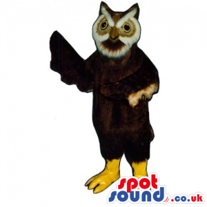 Customizable Dark Brown Owl Bird Mascot With Round Eyes -