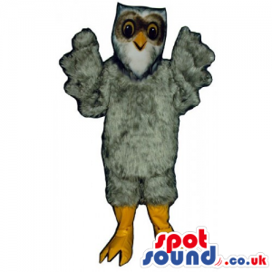 Customizable Cute Grey Owl Bird Mascot With Round Eyes - Custom