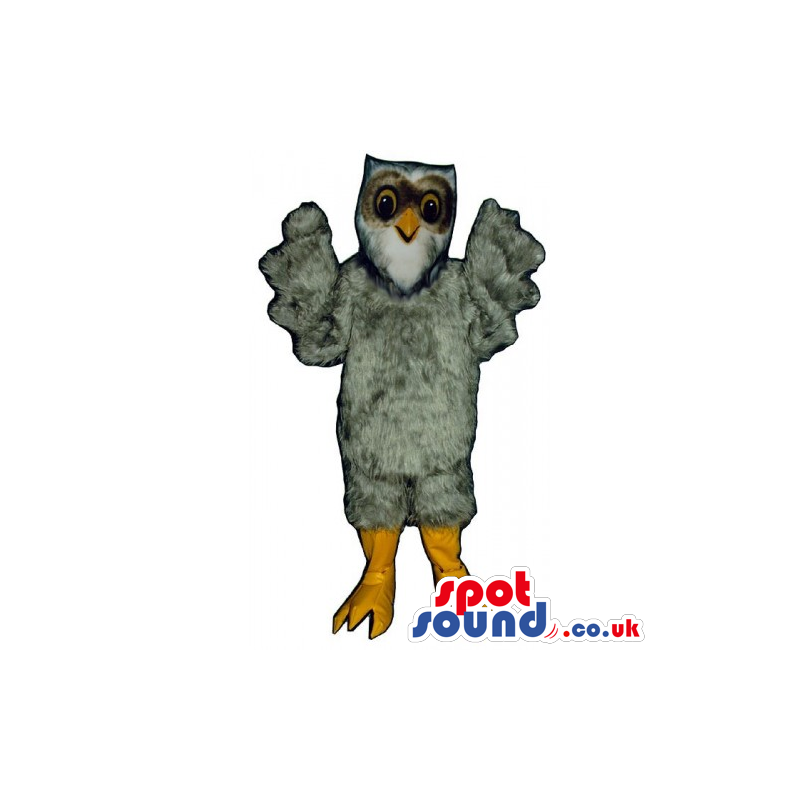 Customizable Cute Grey Owl Bird Mascot With Round Eyes - Custom