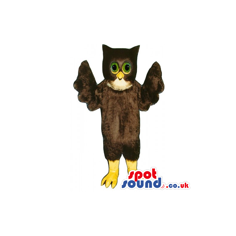 Customizable Dark Brown Owl Bird Mascot With Green Eyes -