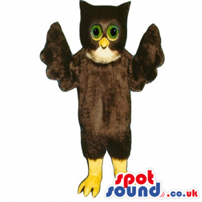 Customizable Dark Brown Owl Bird Mascot With Green Eyes -