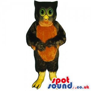 Dark Brown Owl Bird Mascot With Green Eyes And Brown Belly -