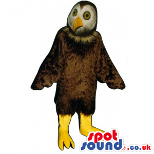 Dark Brown And White Owl Bird Mascot With Small Eyes - Custom