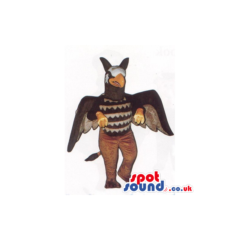 Customizable Brown Bird Mascot With Big Wings And Wild Face -