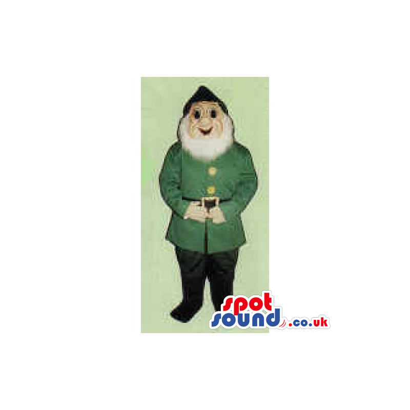 Dwarf Character Mascot With A White Beard And Green Clothes -