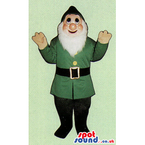 Dwarf Character Mascot With A White Beard And Green Clothes -