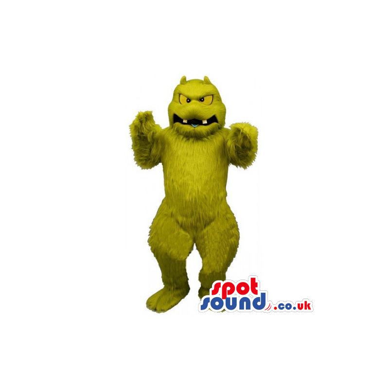 Plain Green And Hairy Monster Mascot With Yellow Eyes - Custom