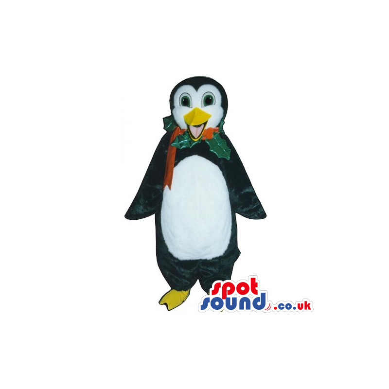 Customizable Penguin Animal Mascot With A Christmas Holy Ribbon