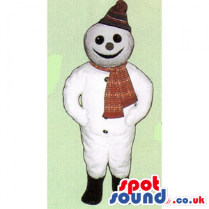 Customizable Snowman Mascot Wearing A Winter Hat And Scarf -