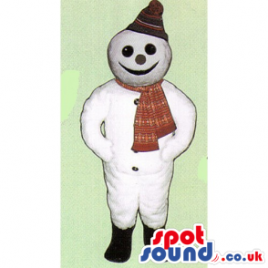 Customizable Snowman Mascot Wearing A Winter Hat And Scarf -