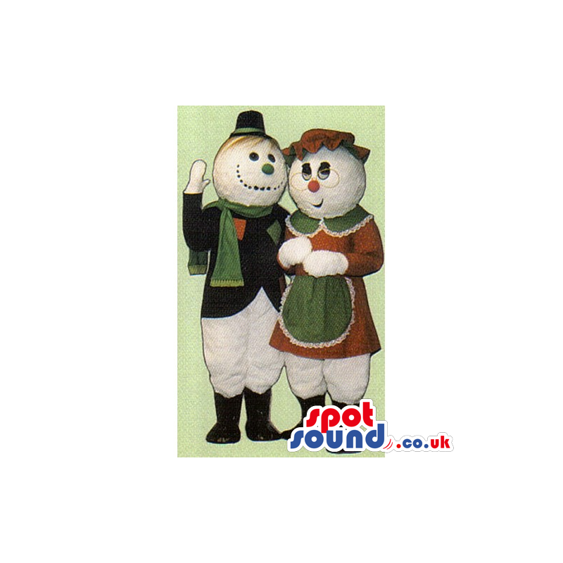 Snowman Mascot Couple Wearing Special Winter Clothes - Custom