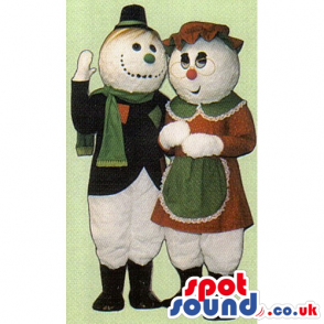 Snowman Mascot Couple Wearing Special Winter Clothes - Custom