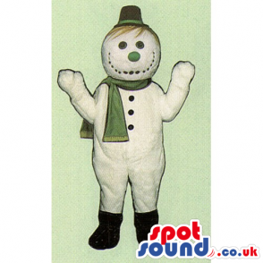 Snowman Mascot Wearing A Tiny Hat And A Winter Scarf - Custom