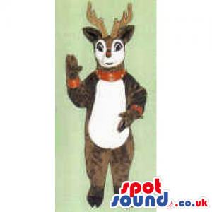 Customizable Reindeer Mascot With White Belly And A Red Collar