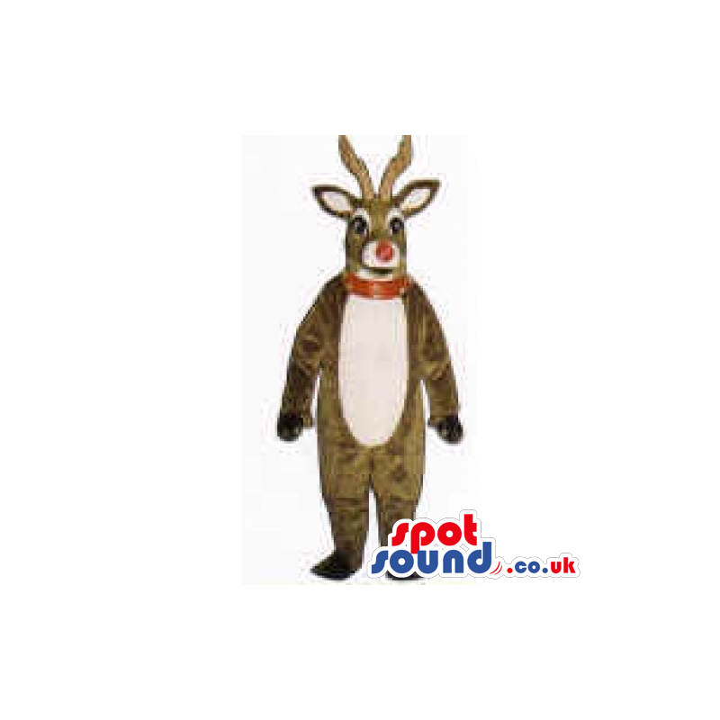 Reindeer Mascot With White Belly And A Red Collar And Nose -