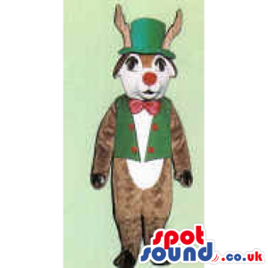 Reindeer Mascot Wearing A Top Hat, Vest And Bow Tie - Custom