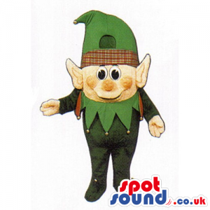 Small Dwarf Mascot Wearing Green Clothes With Pointy Ears -