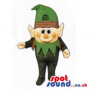 Small Dwarf Mascot Wearing Green Clothes With Pointy Ears -