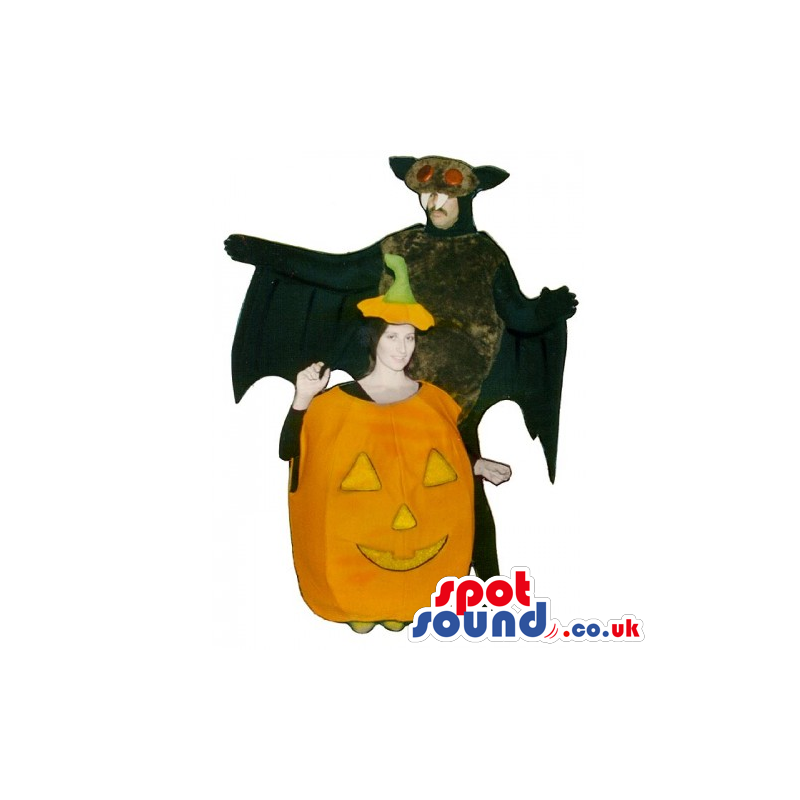Scary Pumpkin And Bat Halloween Adult Couple Costumes - Custom